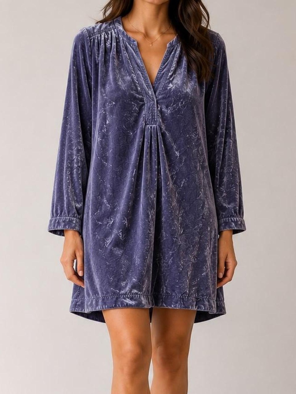 Anthropologie Melody Velvet Tunic Dress Long Sleeve Slate Blue Velour Long Top